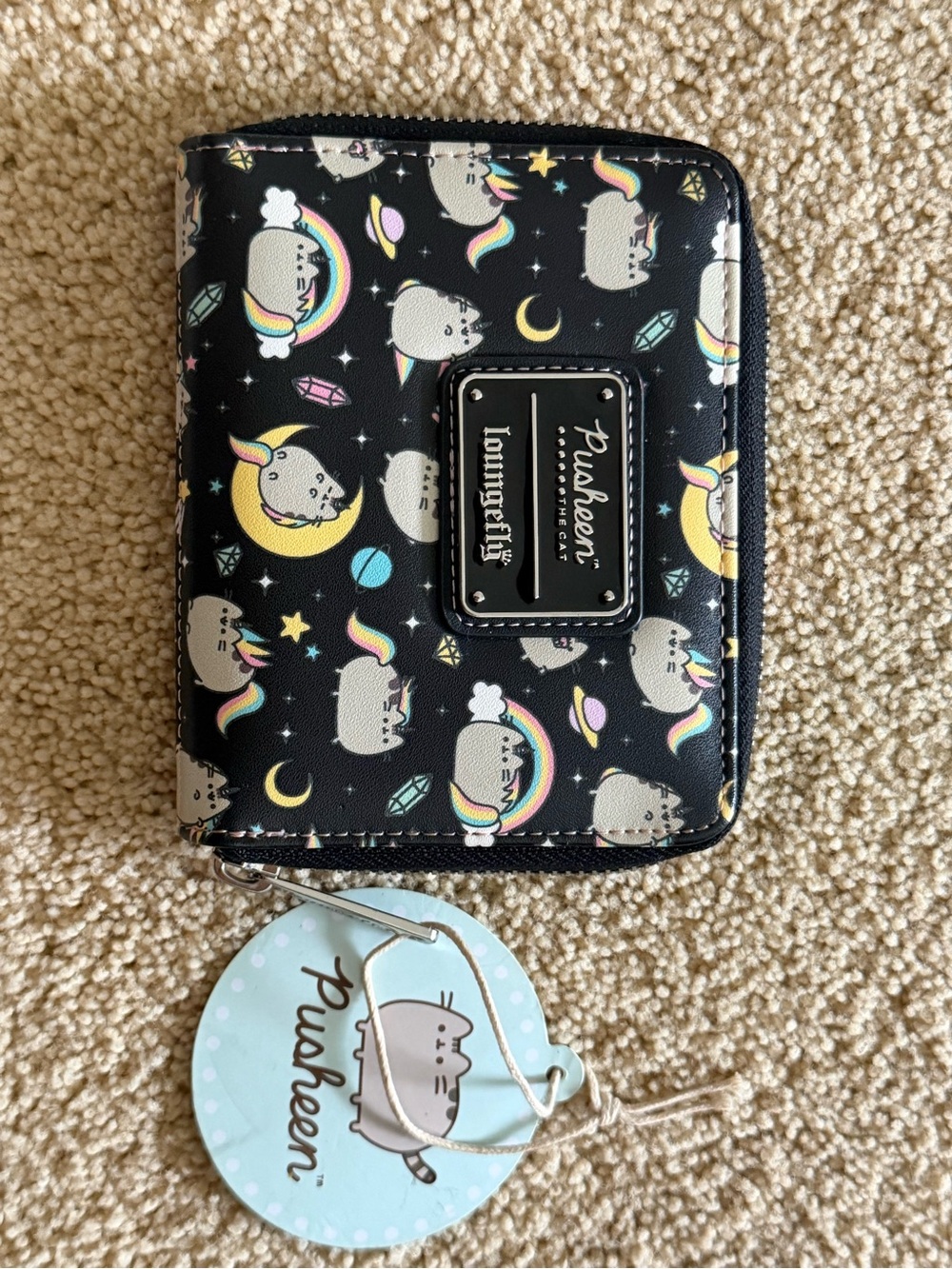 Loungefly Rainbow Pusheen Zip-Around Wallet - Black with Pastel Accents